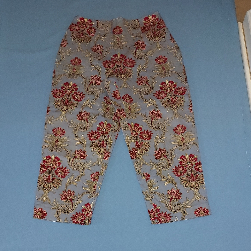 Talbots Red and Gold Floral Stretch Pants